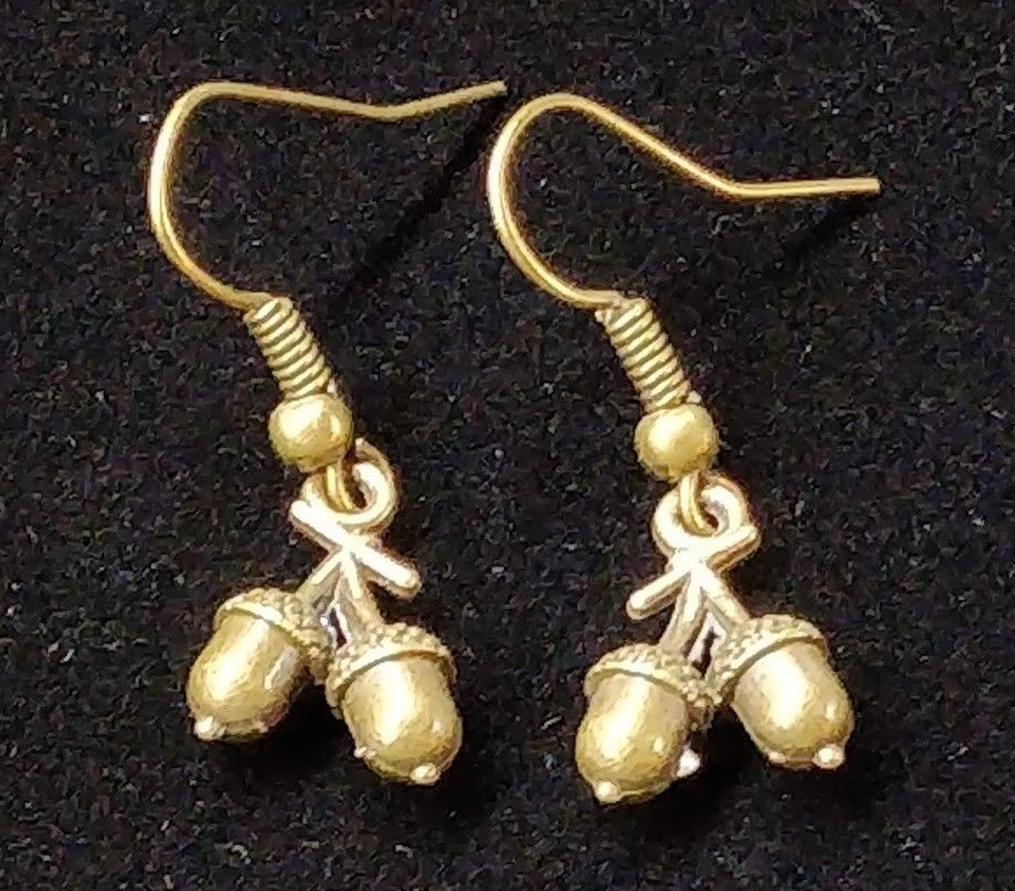 Double Bronze Acorn Charm Earrings On Bronze Hooks 