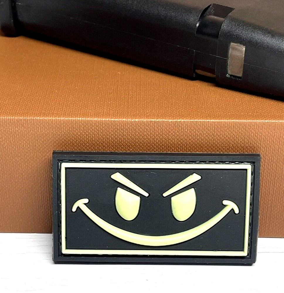 Tactical PVC Patch -  Evil Smiley Face Patch - Glow in Dark Morale Funny Patch