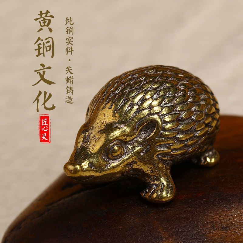 Brass Hedgehog Pen Rest Calligraphy Paperweight Solid Copper Desktop Ornament