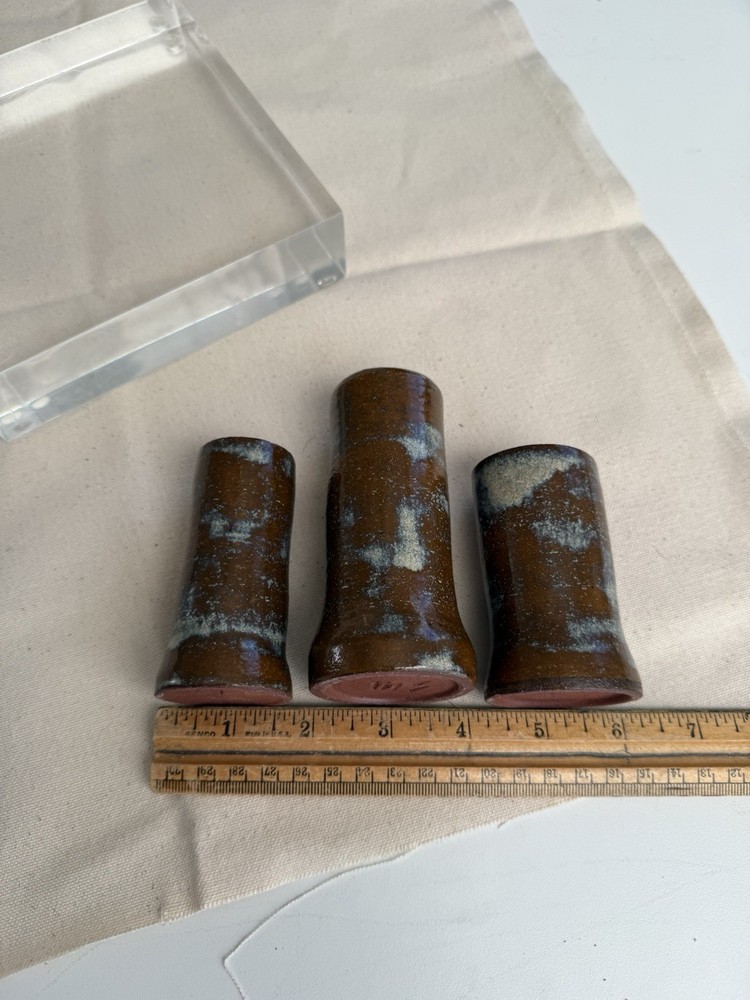 Art Studio Pottery 3 Candlesticks Brown Blue Tea Dust Stoneware Michael Smith