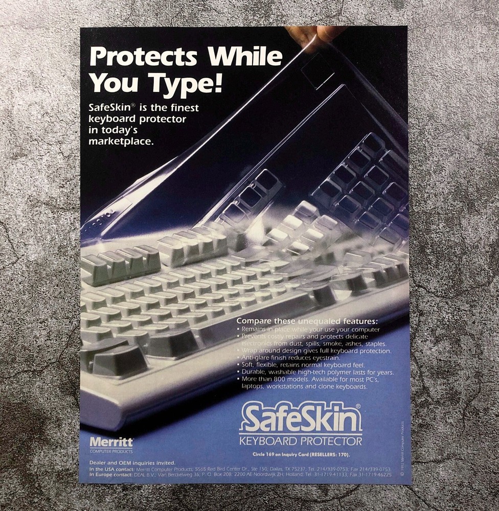 1992 Merritt SafeSkin Keyboard Protector PRINT AD Retro Computers PC
