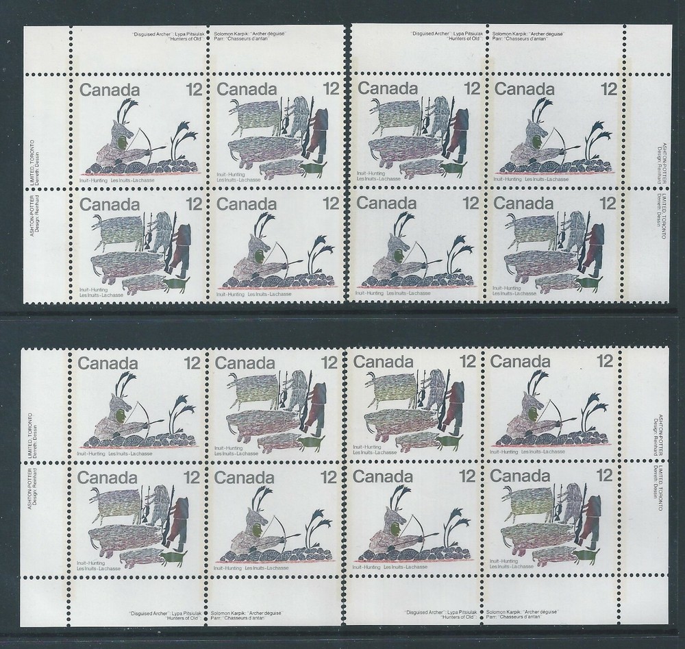 Canada #751a Inuit - Hunting Matched Set Plate Block MNH