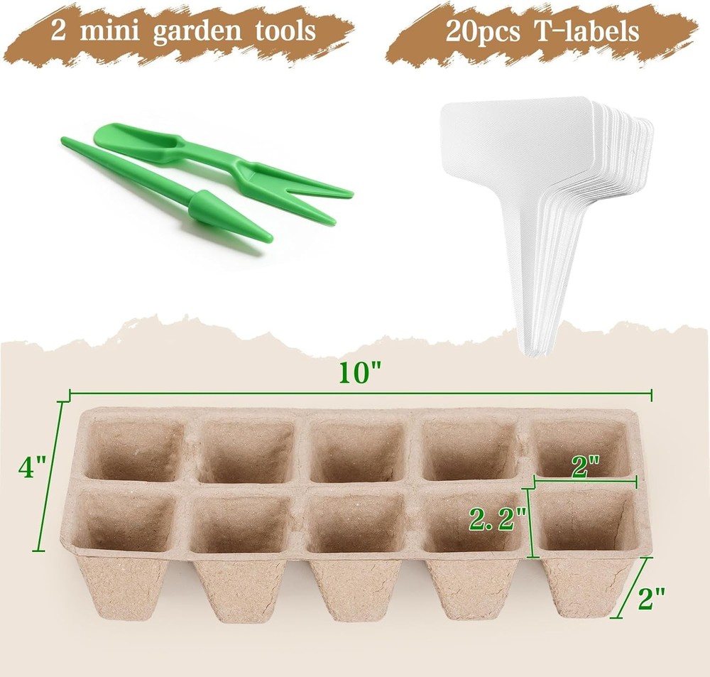 200-Cell Seed Starter Tray & 20 Biodegradable Peat Pots for Seedlings