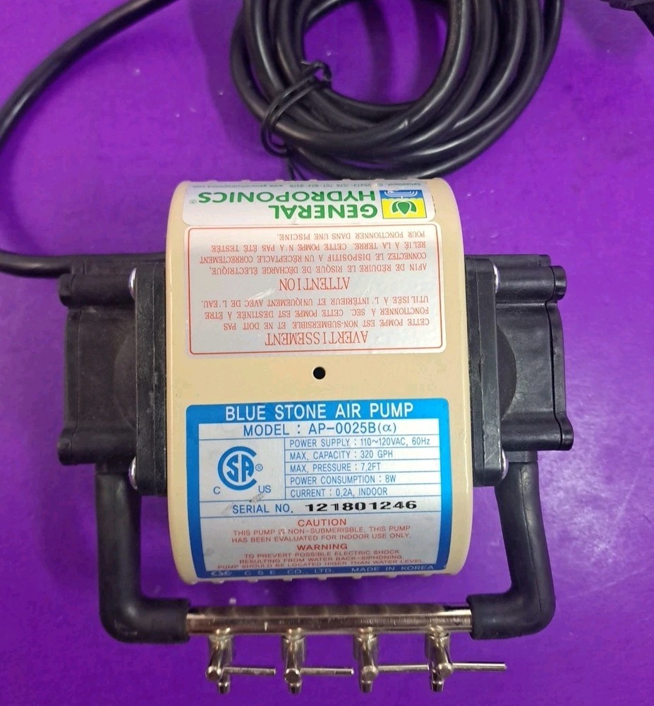 General Hydroponics Blue Stone Air Pump AP-0025(B)
