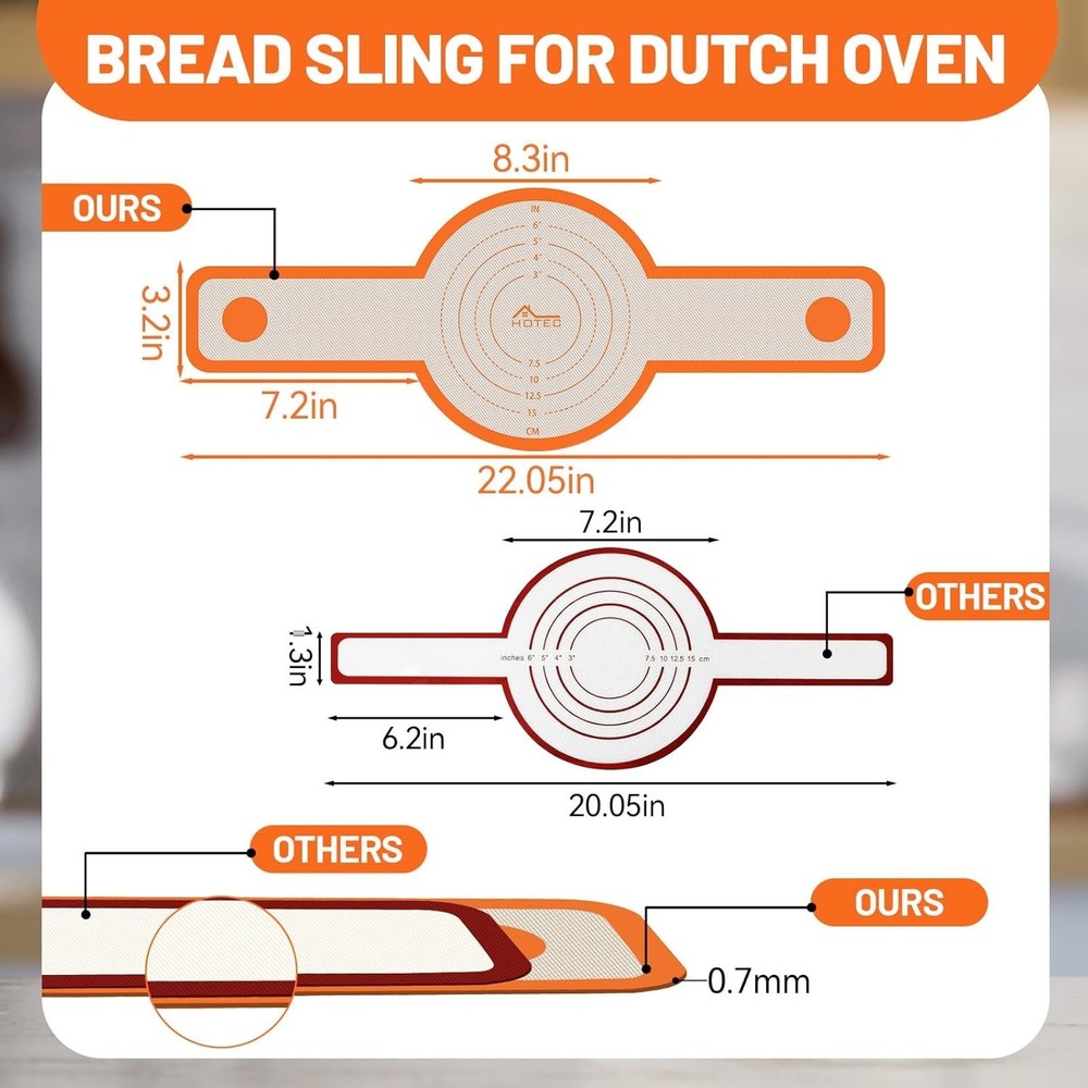 Silicone Bread Sling Dutch Oven 2 Pack Non-Stick Baking Mat W/ Long Handle Easy