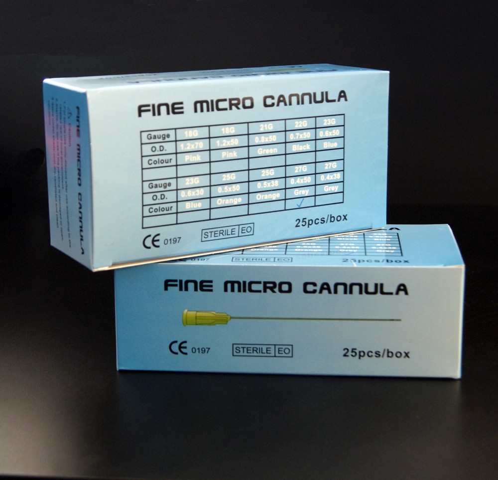 Micro Dermal Rounded Blunt-Tip Cannula Blue Dot Port side Indicator