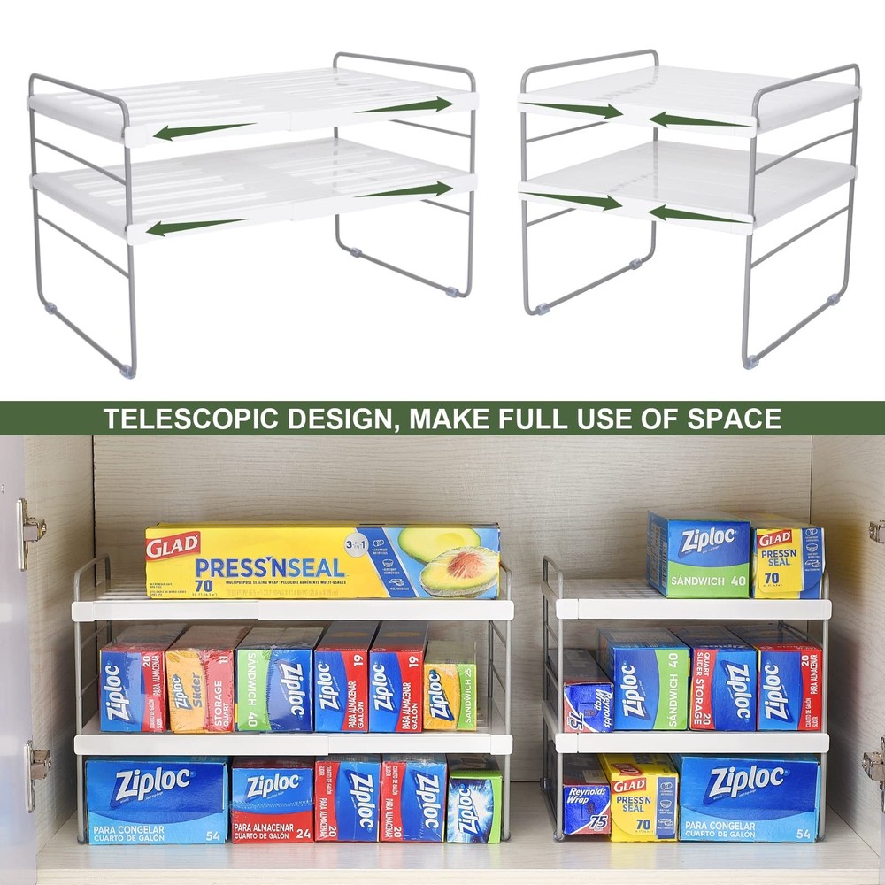 2 Pack Expandable Kitchen Wrap Organizer Rack, Height & Width Adjustable Alum...
