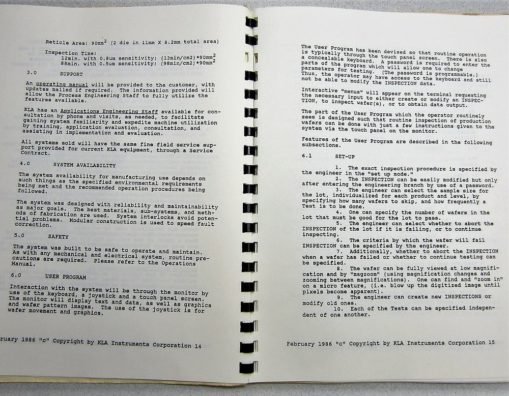 KLA 2020 Wafer Inspector System Description & Specification Feb 1986 Edition
