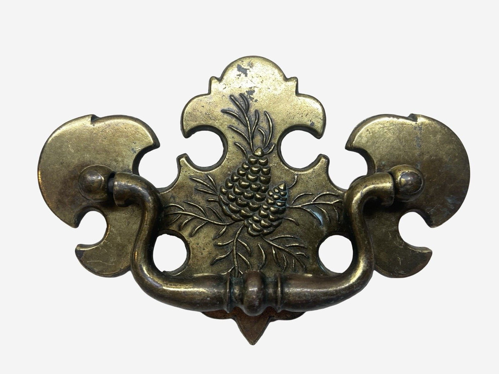 Brass Drawer Pull Chippendale Batwing Drop Pull Pine Cone KCB Keeler Vtg 4.5"