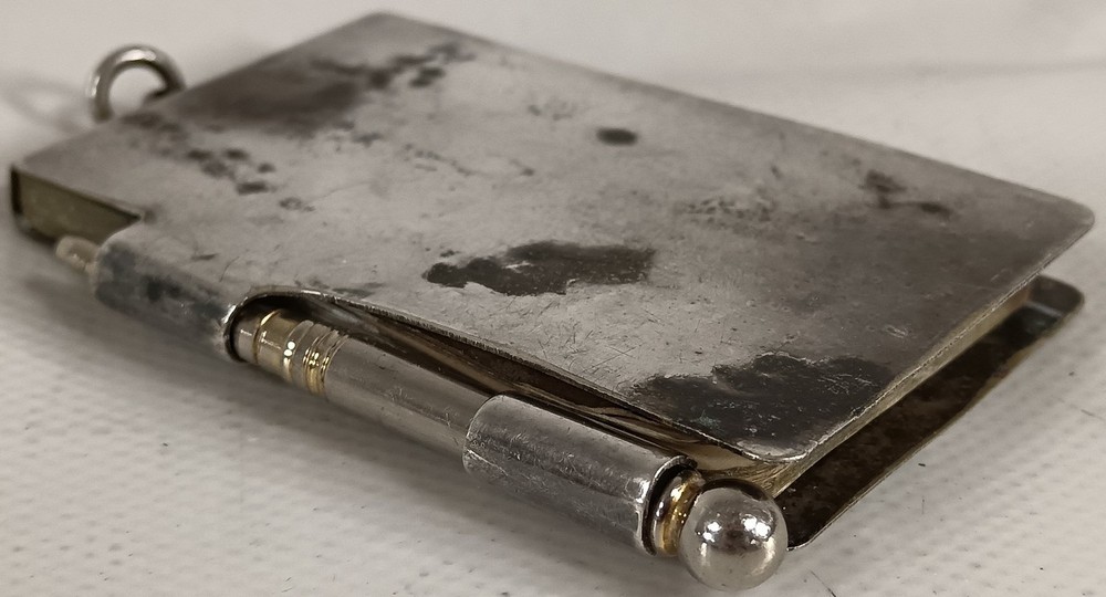 Antique Silver Plated Chatelaine Aide-Mémoire Pocket Notepad Pencil Truro Crest