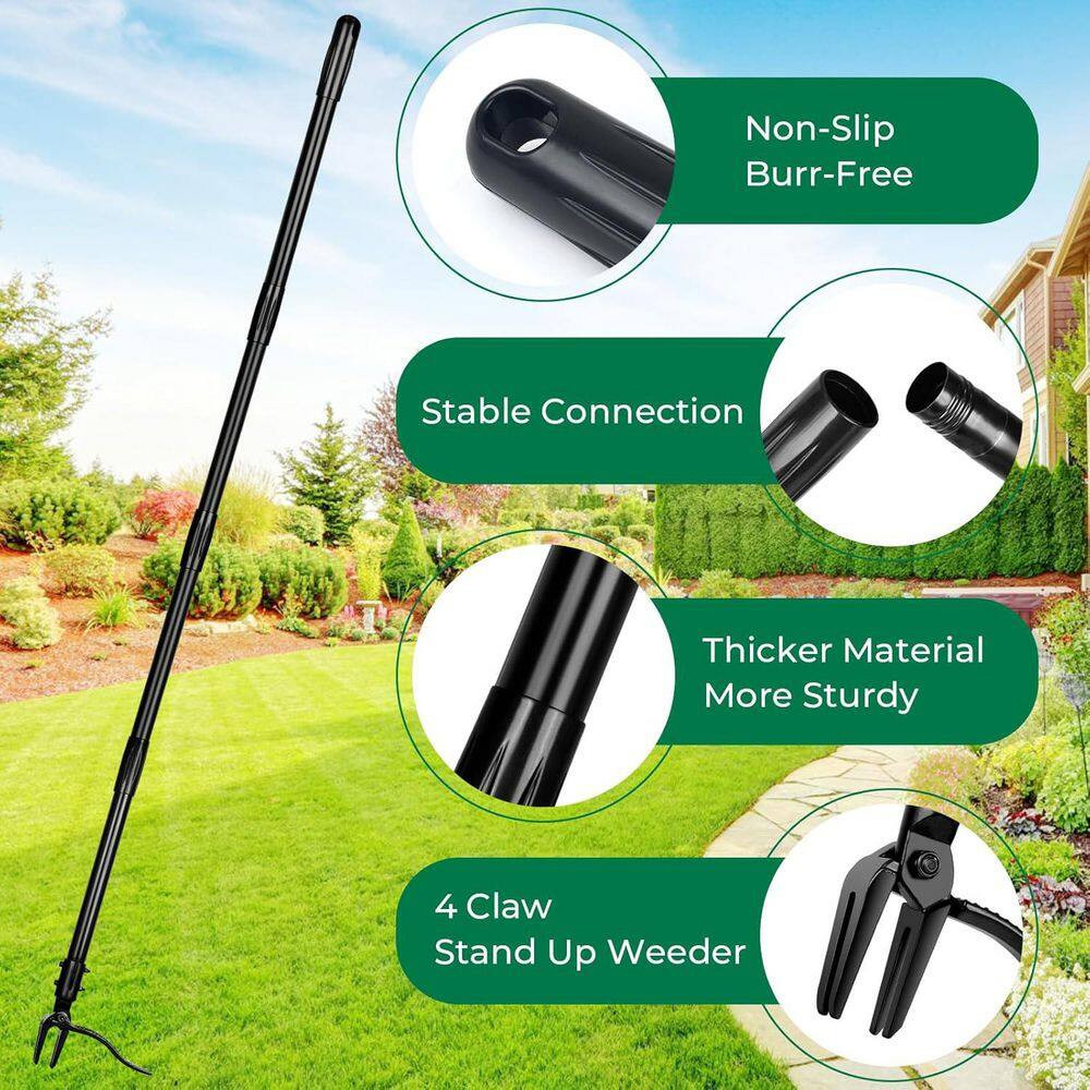 Weed Puller Tool with 4 Claw Head and Long Adjustable Handle for Different Heigh