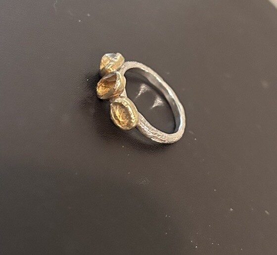Yellow Citrine 3 Stone Ring