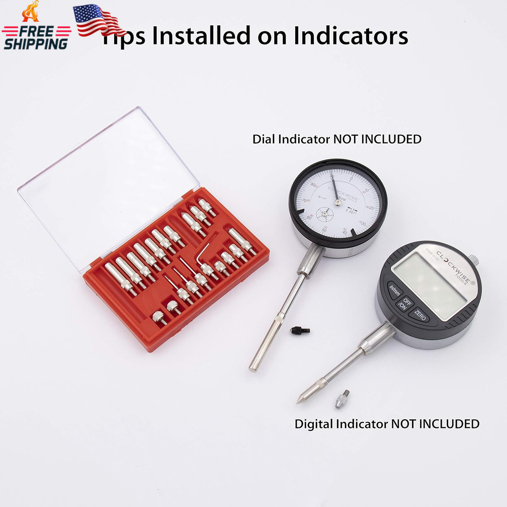 Clockwise Tools Digital Dial Indicators Tip Set, DIPR-01 22 Pieces, UNF 4-48 Thr