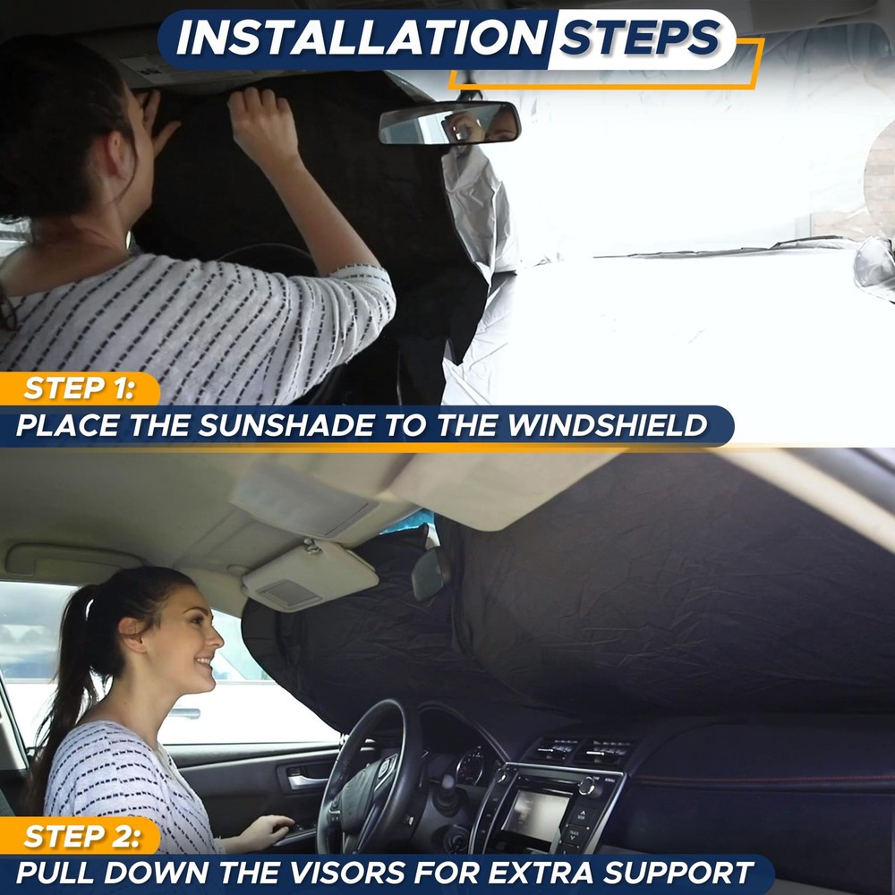 EcoNour Car Windshield Sunshade | Blocks 99% Heat & Medium, Black/Silver