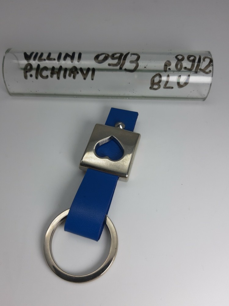 Keychain - Leather/metal - Blue/Chrome - Cod.09/3 - Villini