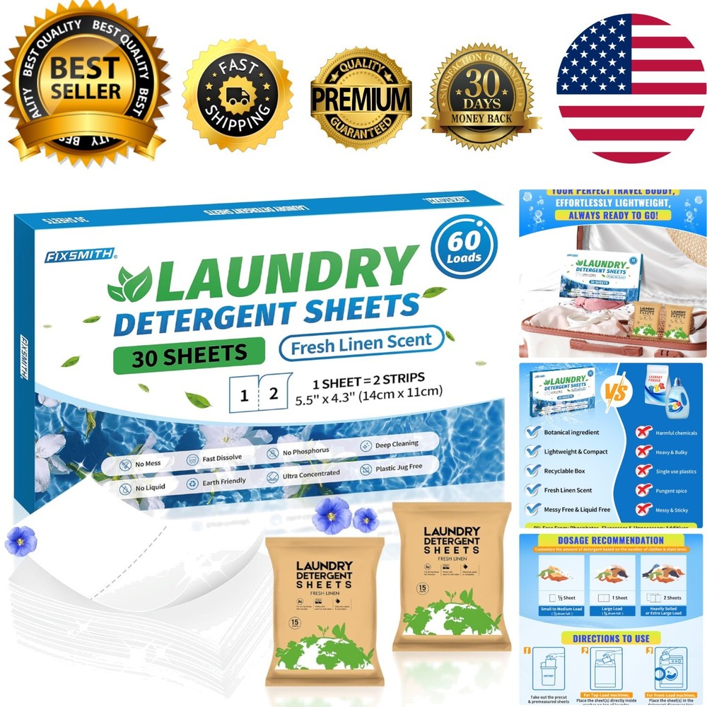 Ultra-Concentrated Laundry Sheets - 30 Pack, Liquidless & Plastic-Free