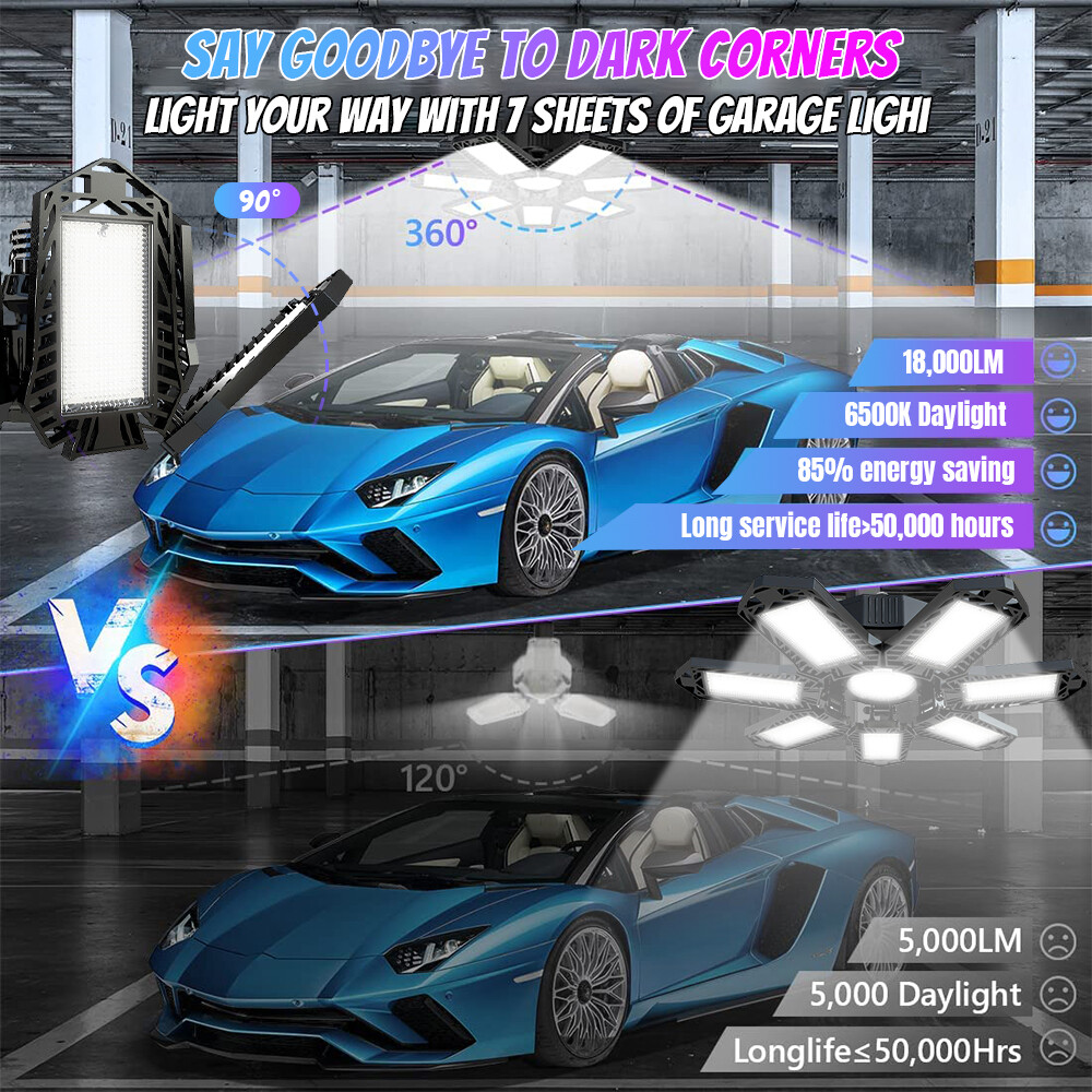 4 Pack 200W LED Garage Lights Deformable 1000000LM Bulb Ceiling Workshop Lamp