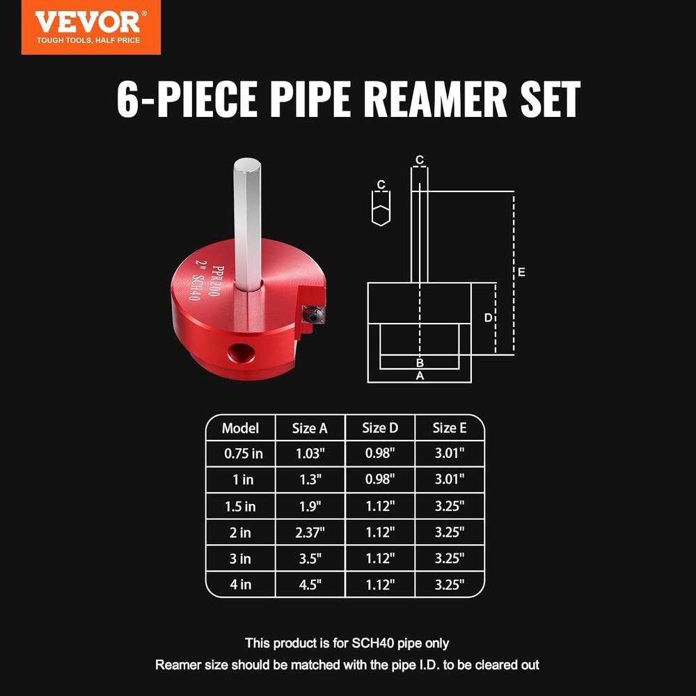 VEVOR 6Pcs PVC Pipe Reamer Kit, Plastic Pipe Fitting Socket Saver Kit, Includes