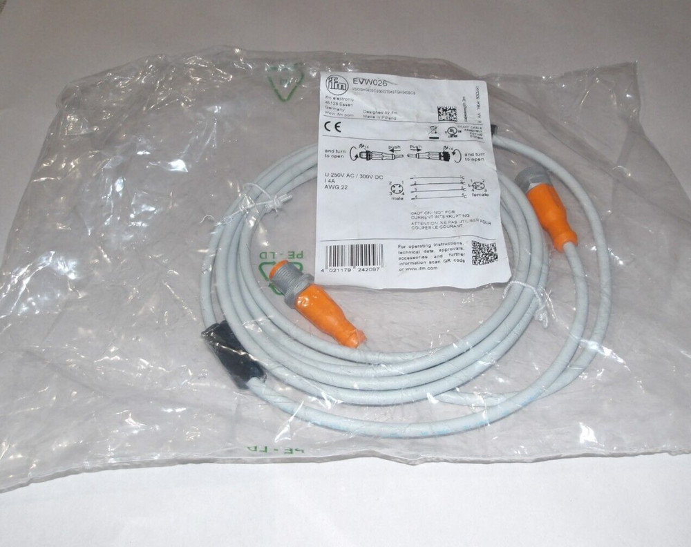 EVW026 IFM Electronics Connection Cable EVW 026 Sealed Unused Surplus