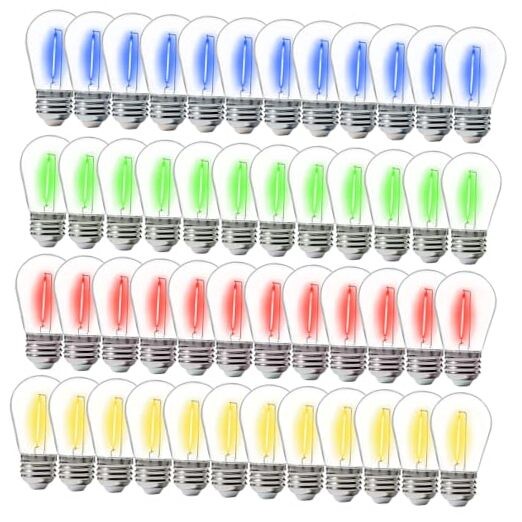 Pack S14 Colored LED String Light Bulbs, Waterproof Outdoor 48 Multi-colored