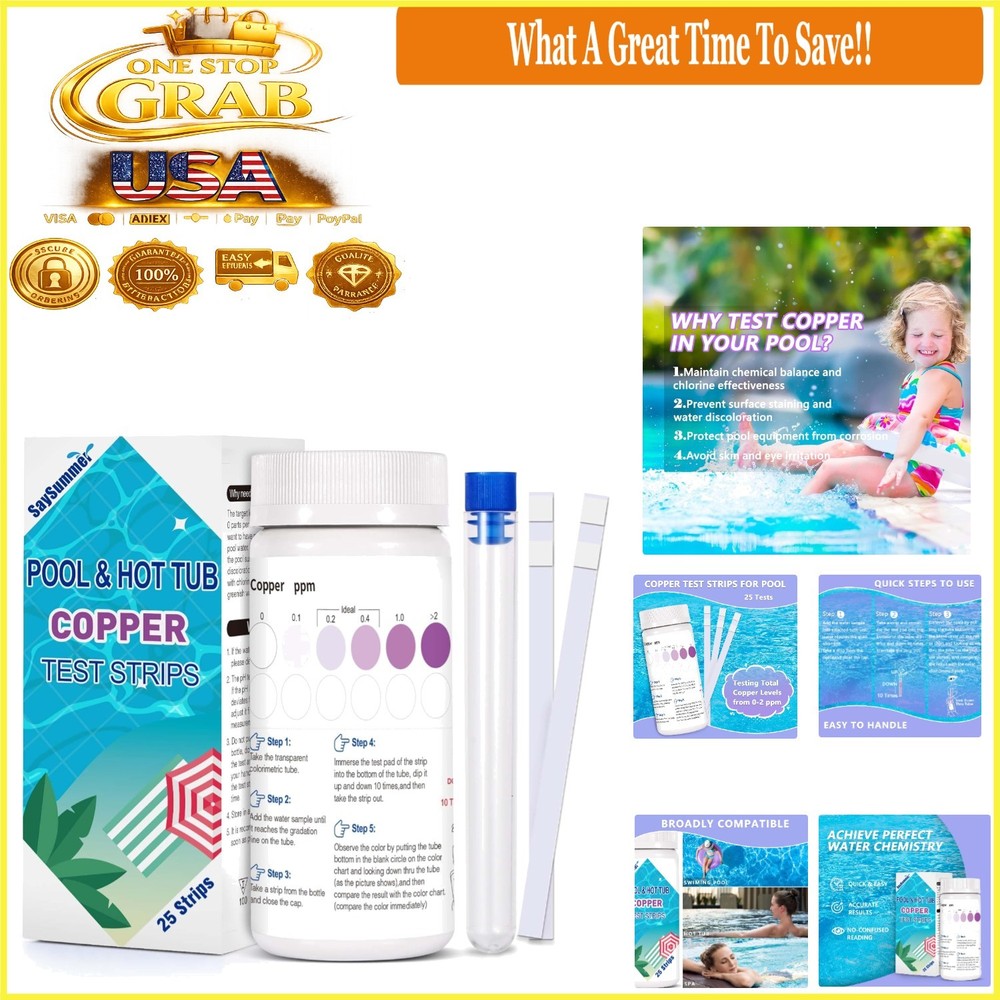 Pool Copper  Strips 25 Count Pool Water Testing Kit 0-2 ppm