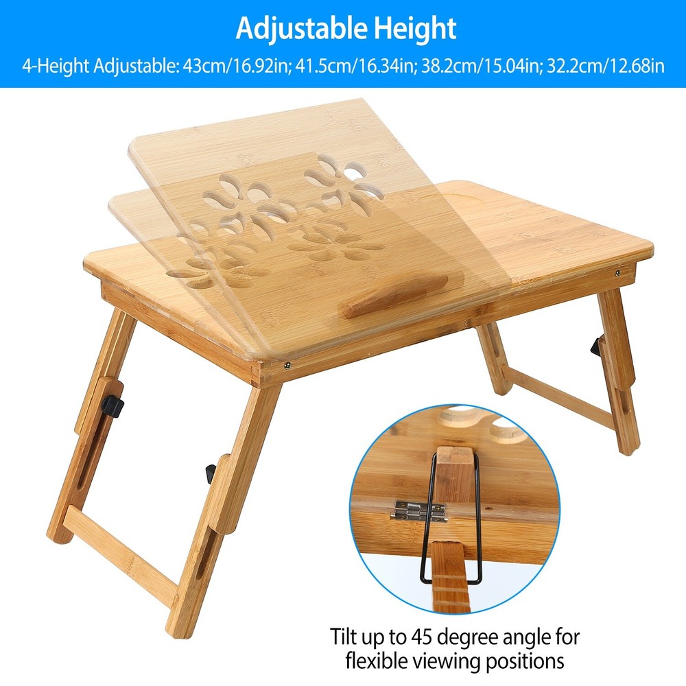 Bamboo Folding Laptop Computer Notebook Table Bed Desk Bed Tray Adjustable Stand