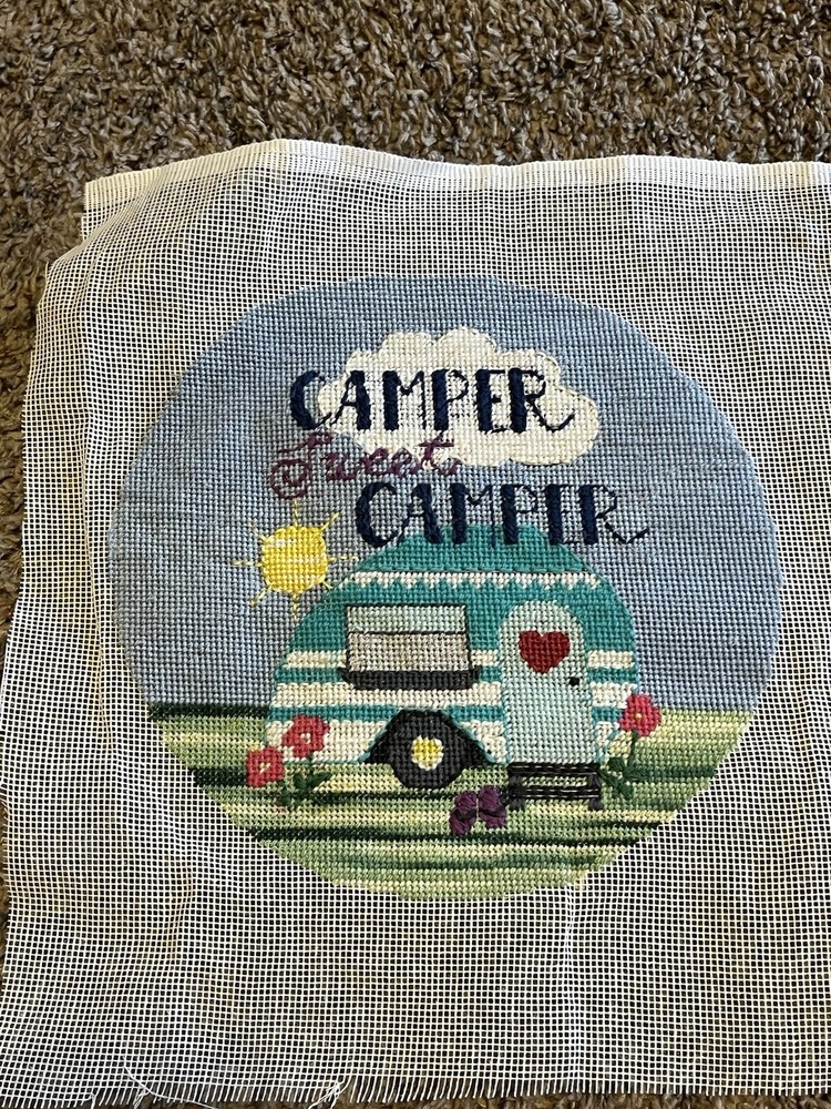 Completed Camper Sweet Camper Needlepoint