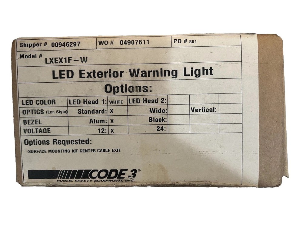 New! Code 3 Led Exterior Warning Light LXEX1F-W Tested Works