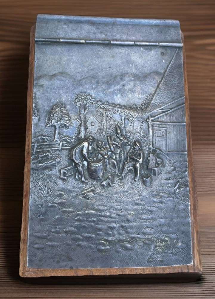 Danish Silverplate Repousse Notepad Holder no Pad Wood Base Felt Backing