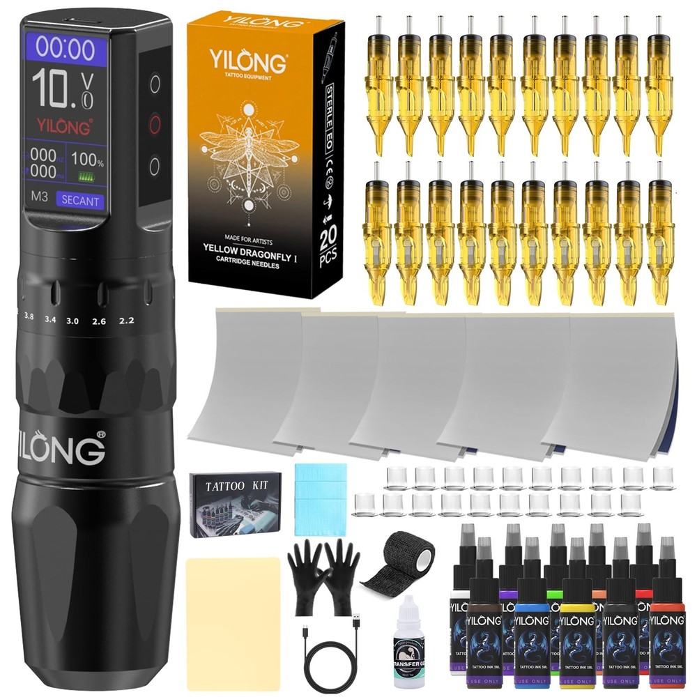 Wireless Tattoo Pen Machine Kit  Adjustable 6Stroke Tattoo Machine with 1200m...