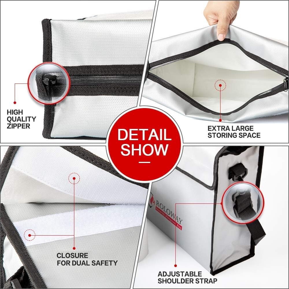 15x12 Fireproof Document Safe with Zipper & Adjustable Strap for Valuables