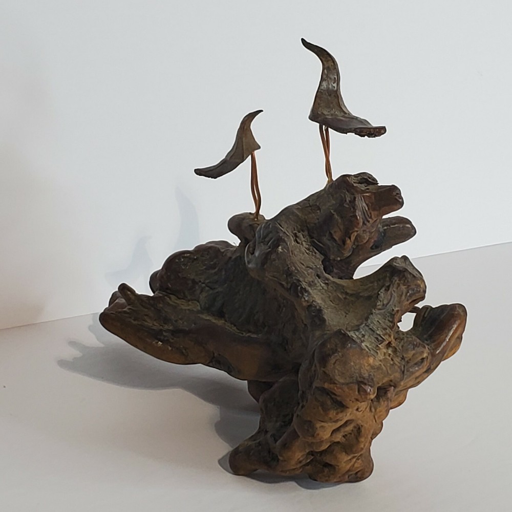 Vintage MCM Driftwood Copper Bird Sculpture 9" Unsigned