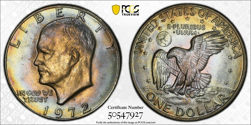 1972-D Clad Eisenhower Ike Dollar $1 PCGS MS62 CAC - TONED!