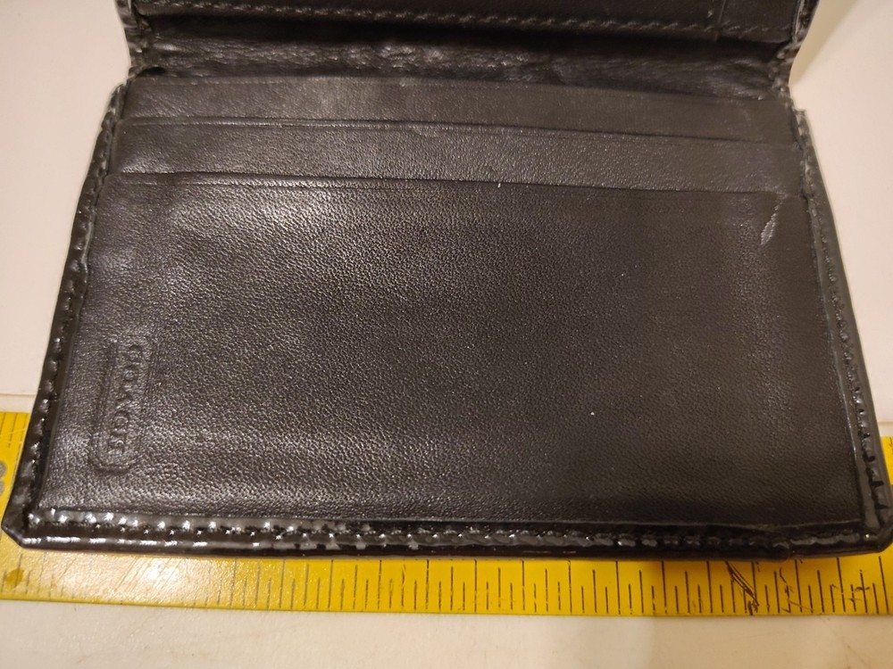 Coach Black Leather Canvas Window Logo Print Wallet
