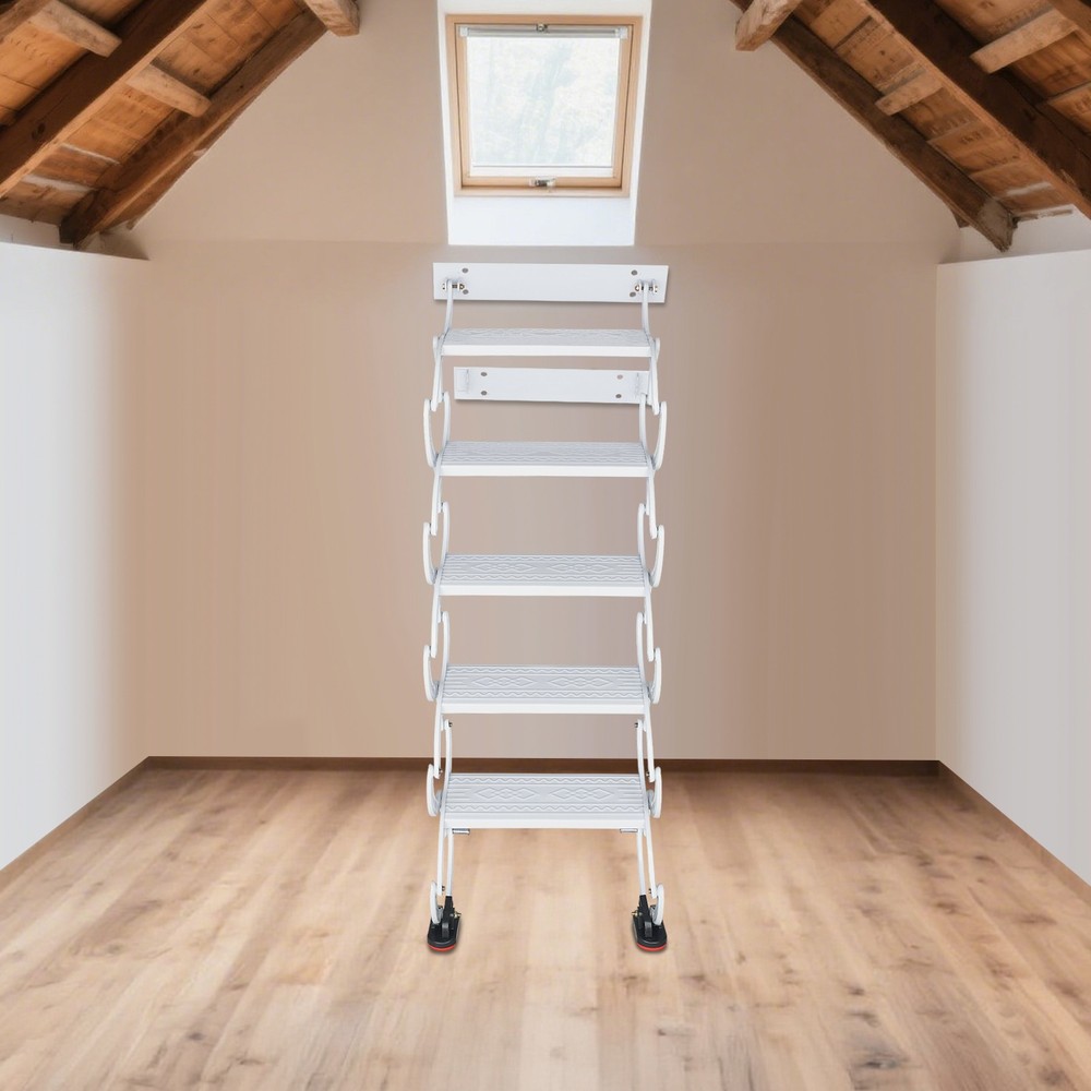 NEW Wall Mounted Attic Ladder Pull Down Telescoping Step Ladder 5 Steps Ladder