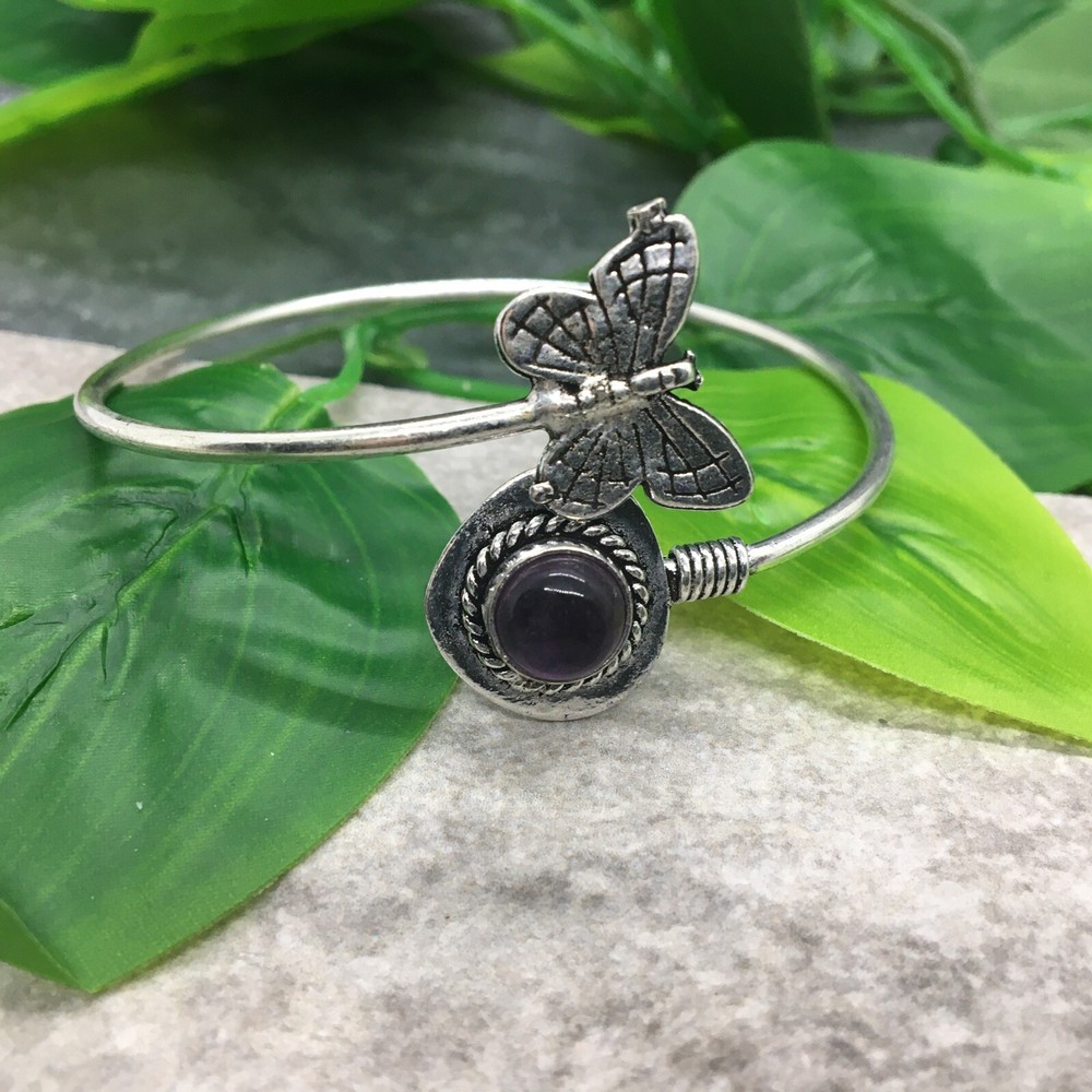 Amethyst Gemstone Adjustable Cuff Bangles 925 Silver Plated New Free Ship 5143