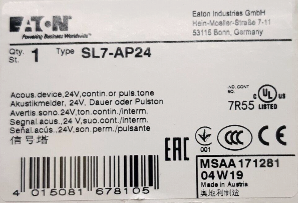 Eaton SL7-AP24 Stack Light Pulse Sounder