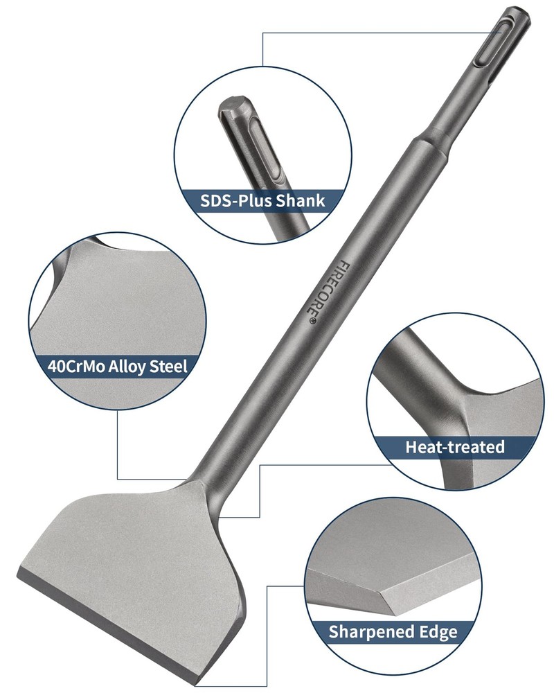 Firecore SDS Plus Chisel 3 Inch Wide by 10 Long, Cranked 1Pcs, Silver