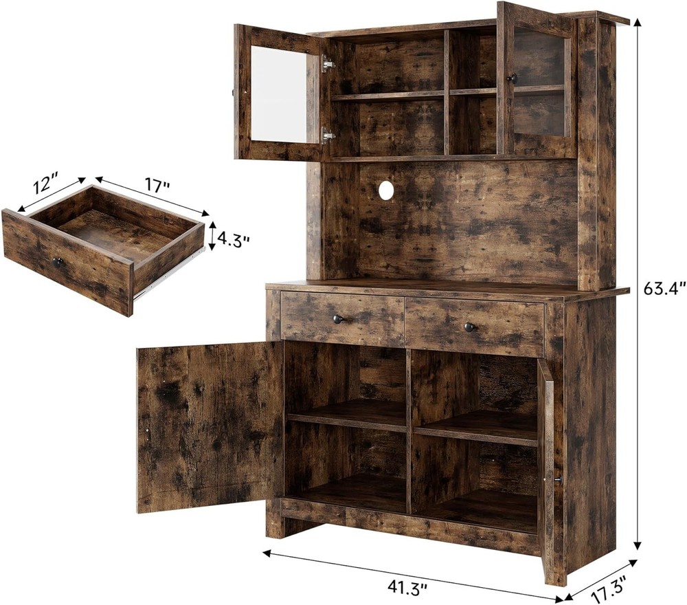 Kitchen Hutch W/ Doors & Adjustable Shelves, Multi-Use Storage for Microwave