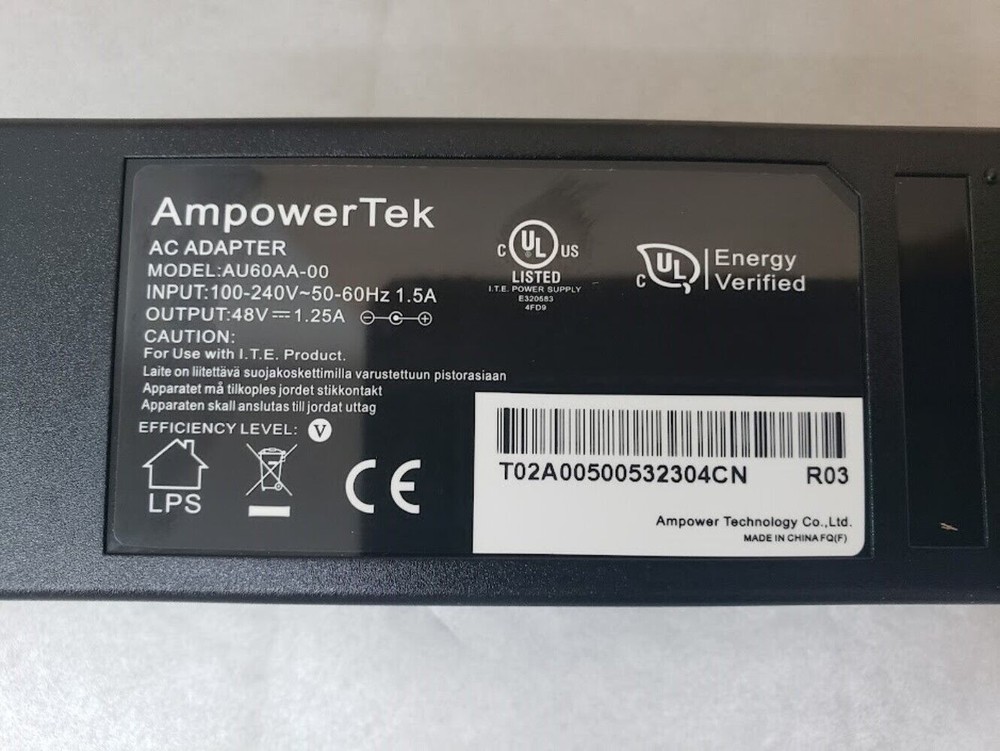 AmpowerTek AC Adapter AU60AA-00, Output: 48V DC 1.25A
