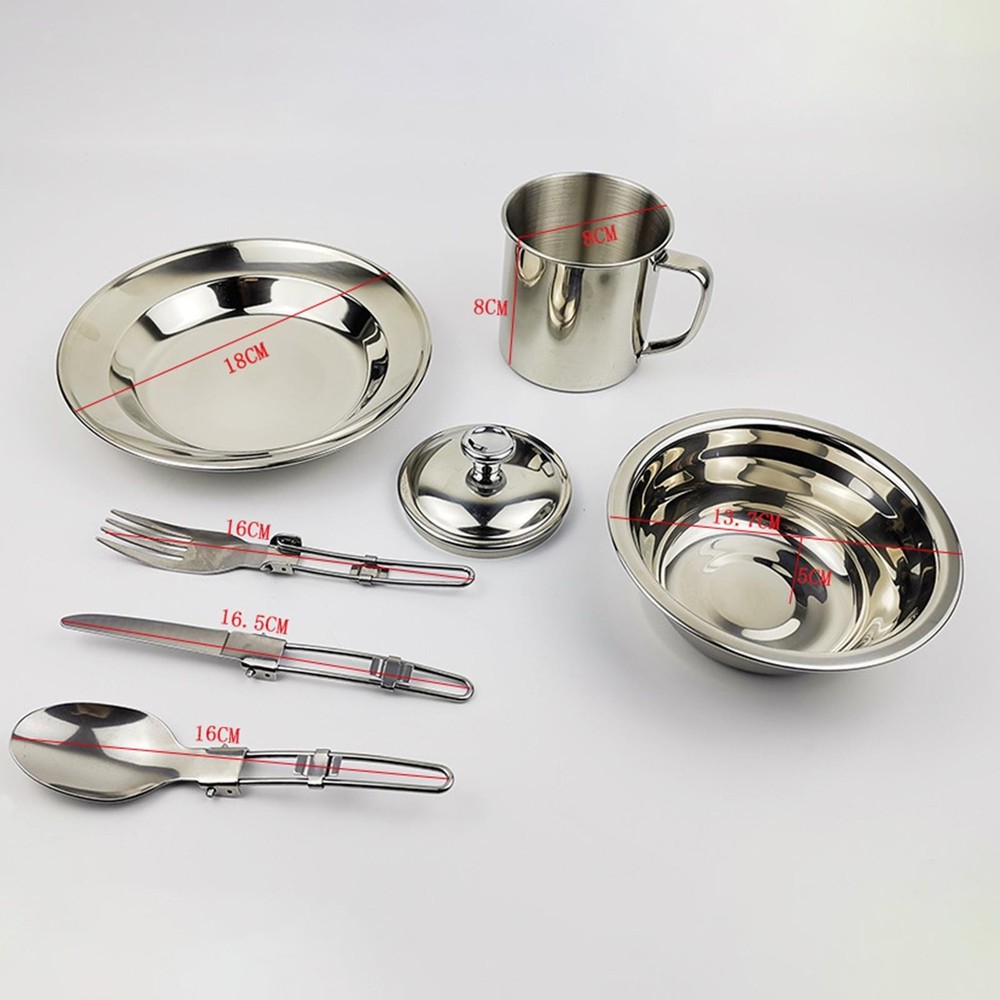 Camping Cookware Dinnerware Set Stainless Steel Accessory Space Saving for