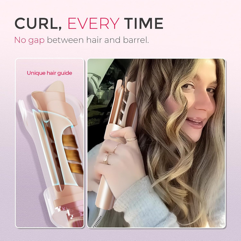 TYMO CurlPro Automatic Rotating Curling Iron 1 Inch Ionic Dual Voltage Peach