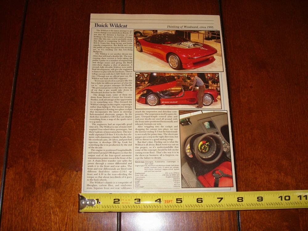 1986 BUICK WILDCAT V6 CONCEPT CAR ORIGINAL ARTICLE