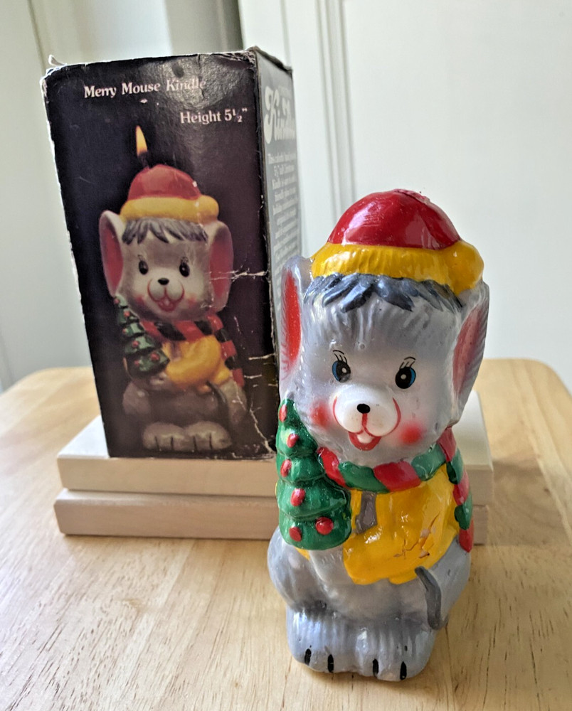 Kindle Christmas Candle 1983 Merry Mouse Original Box Unburned 5.5" Free Shiping