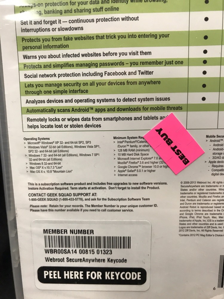 Webroot SecureAnywhere Internet Security w/ Antivirus New Sealed
