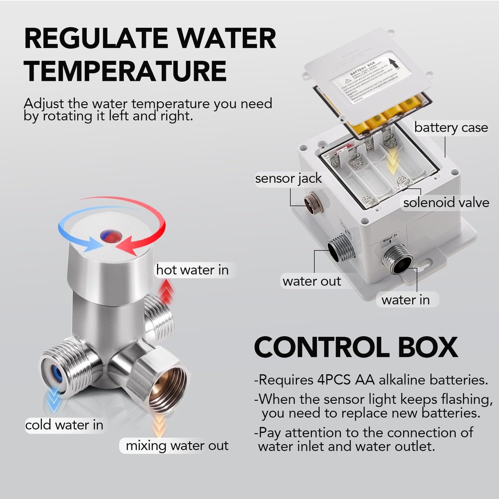 Automatic Touchless Bathroom Sink Faucet Commercial Sensor Motion Activated H...