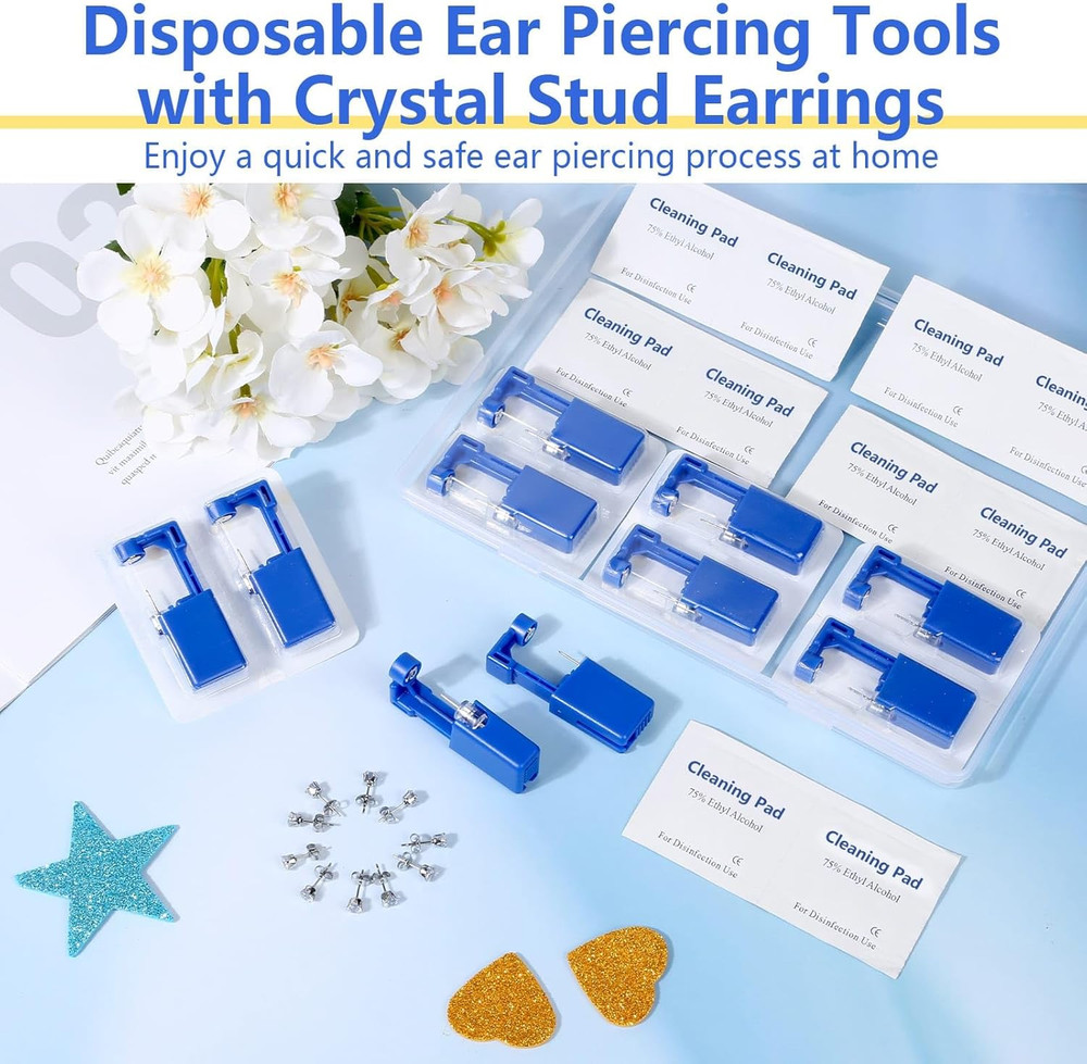 30Pcs Ear Piercing Kit, Self Ear Piercing Gun with Preloaded Piercing Studs, Dis