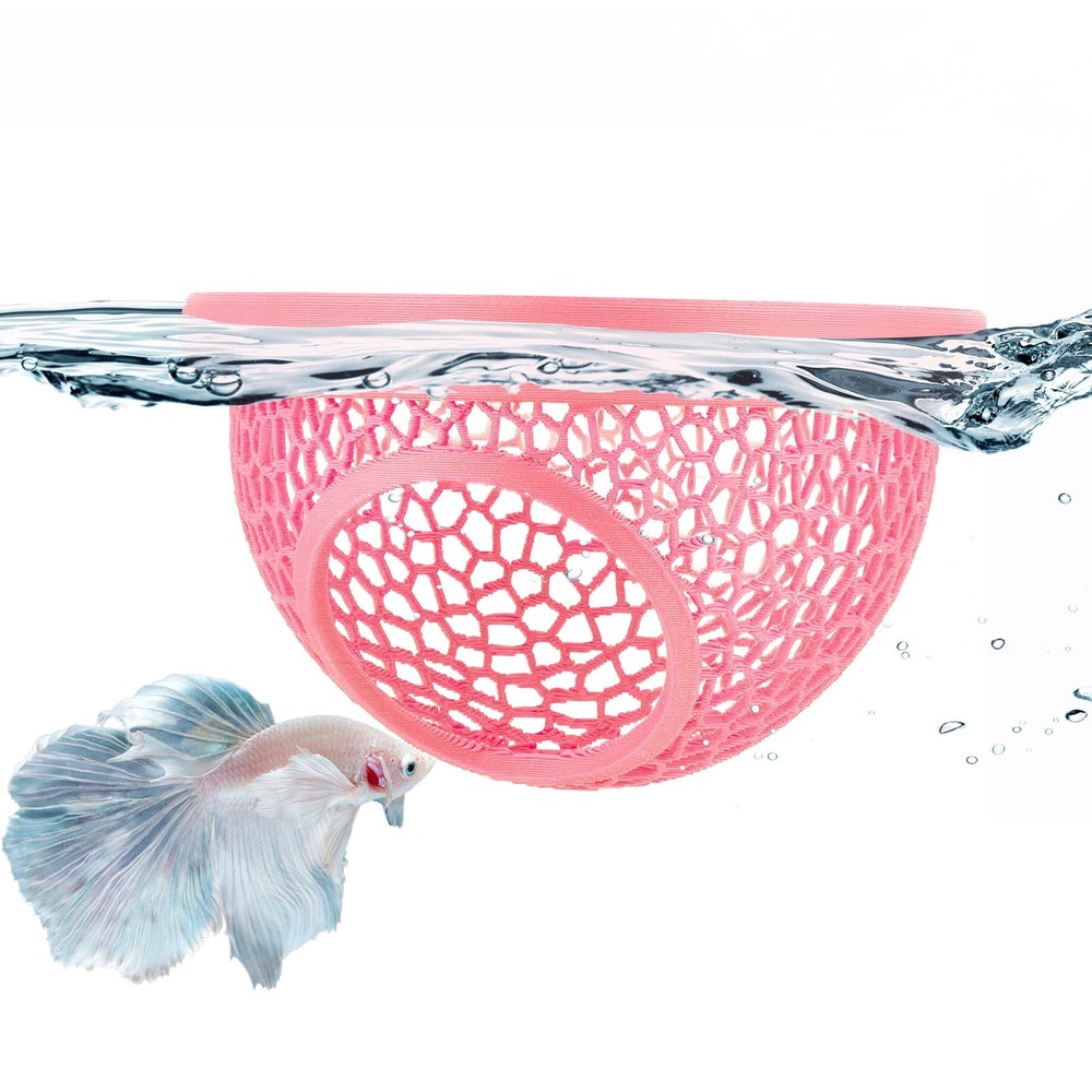 Pink Floating Betta Hide & Shrimp Cave – 3D Printed Aquarium Hammock,