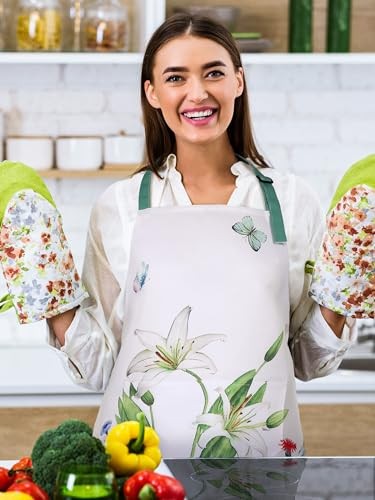 6 Pcs Spring Kitchen Aprons with Pockets Flower Multicolored Spring Floral