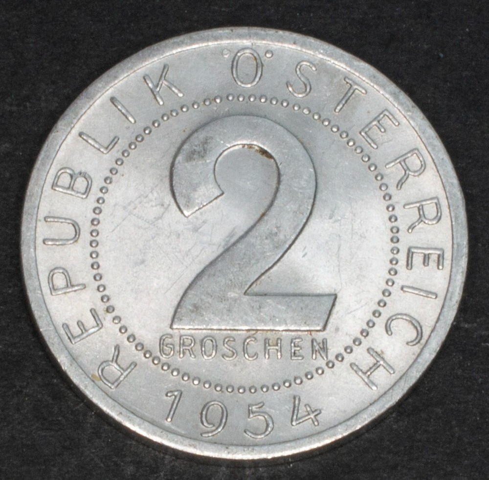 1954 Austria 2 Groschen KM# 2876